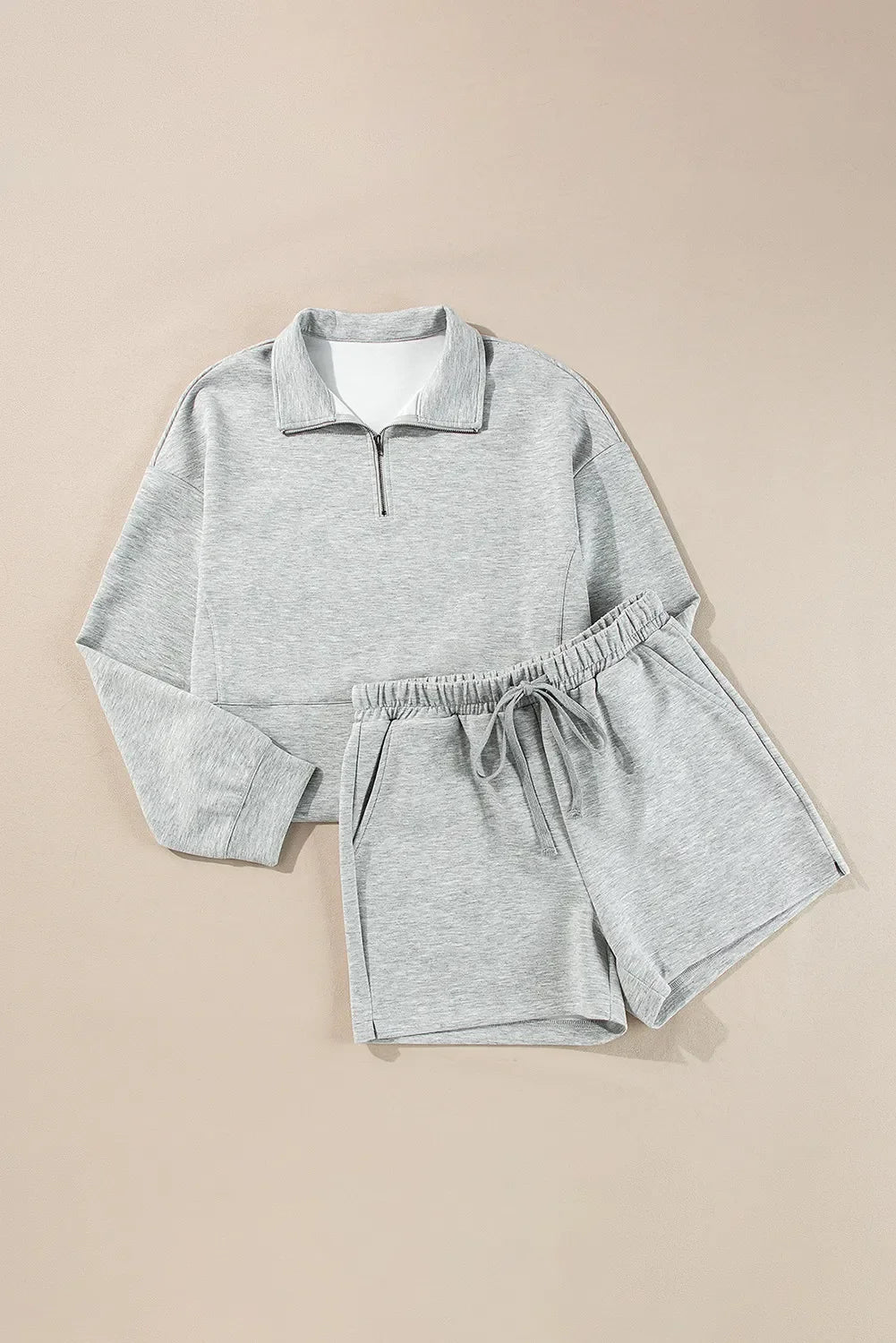Half Zip Long Sleeve Shorts Set - Spoiled Me Rotten 