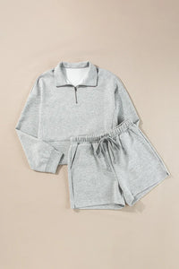 Half Zip Long Sleeve Shorts Set - Spoiled Me Rotten 