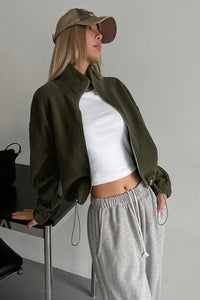 Honey Zip Up Long Sleeve Cropped Jacket - Spoiled Me Rotten 