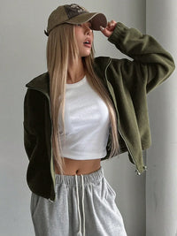 Honey Zip Up Long Sleeve Cropped Jacket - Spoiled Me Rotten 
