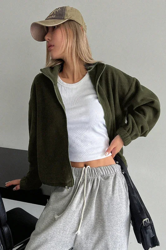 Honey Zip Up Long Sleeve Cropped Jacket - Spoiled Me Rotten 