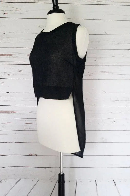 High-low sleeveless crop top with rounded sheer back detail