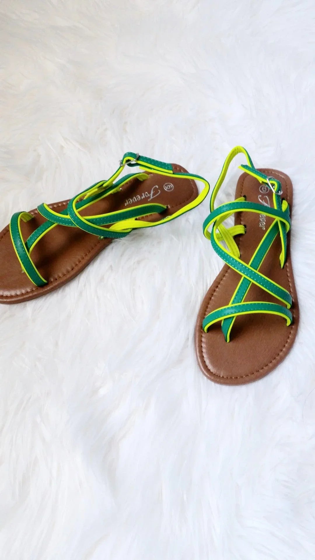 GREEN CONTRAST STRAPPY SANDALS - Spoiled Me Rotten 