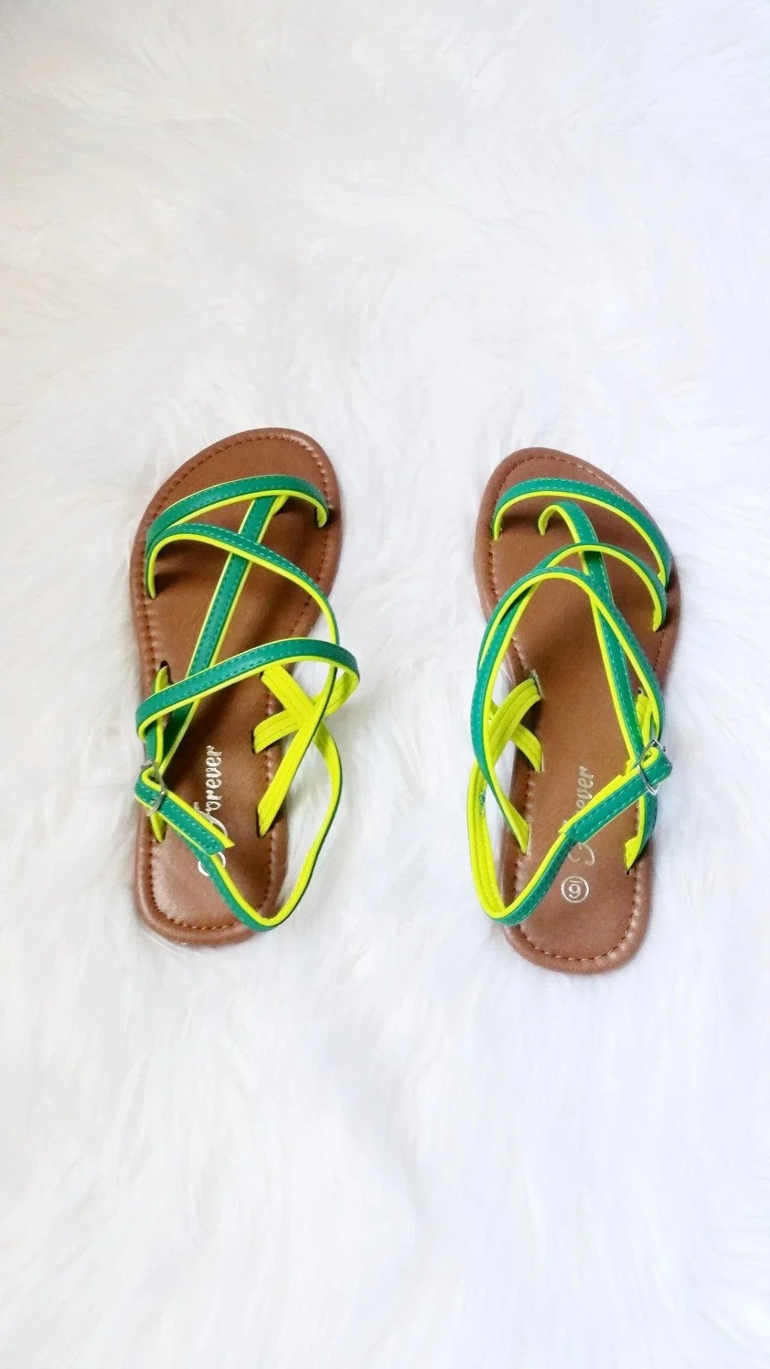 GREEN CONTRAST STRAPPY SANDALS - Spoiled Me Rotten 