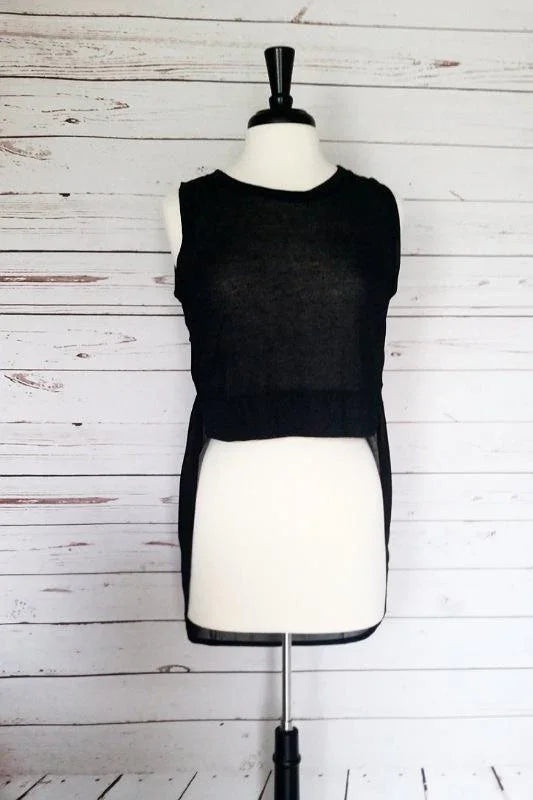 Long sheered back crop top in heather gray - front view