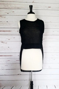 Long sheered back crop top in heather gray - front view