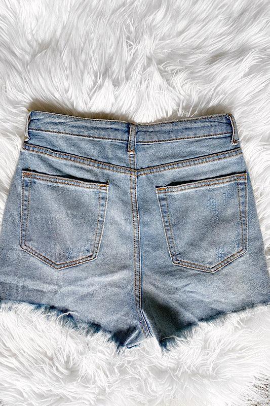High Waisted Ripped Denim Short - Spoiled Me Rotten 