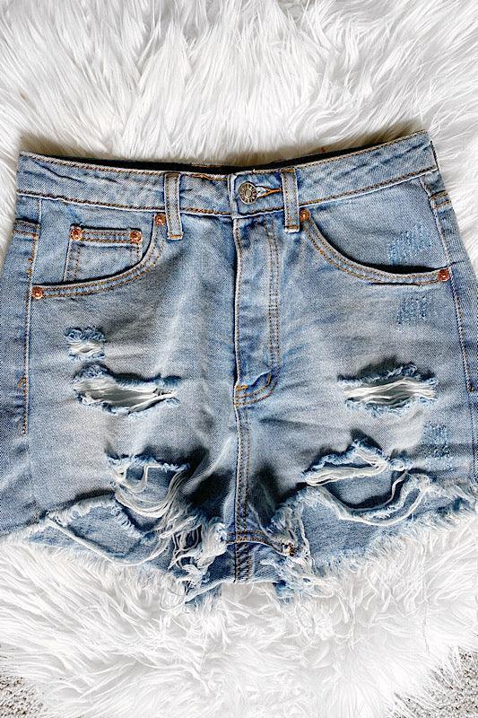 High Waisted Ripped Denim Short - Spoiled Me Rotten 