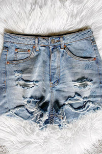 High Waisted Ripped Denim Short - Spoiled Me Rotten 