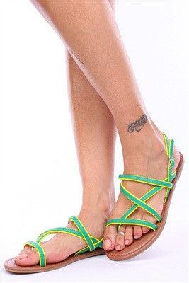 GREEN CONTRAST STRAPPY SANDALS - Spoiled Me Rotten 